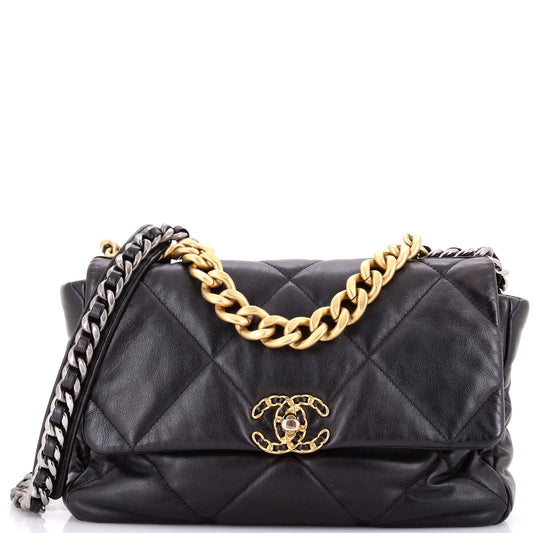 19 Flap Bag Quilted Leather Large