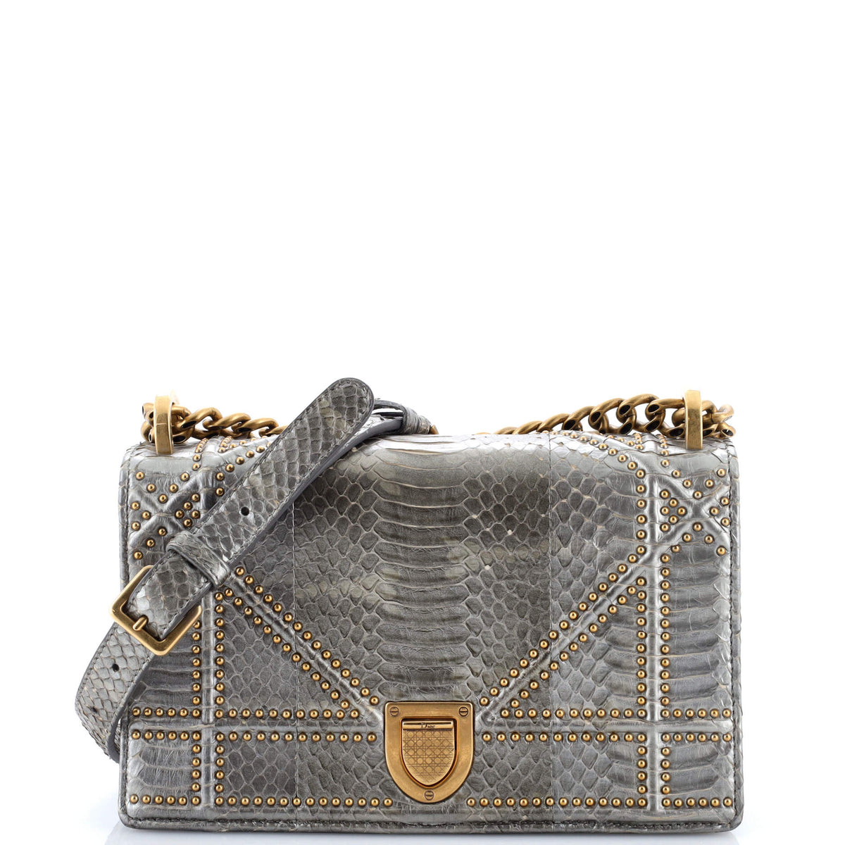 Diorama Flap Bag Embellished Python Small