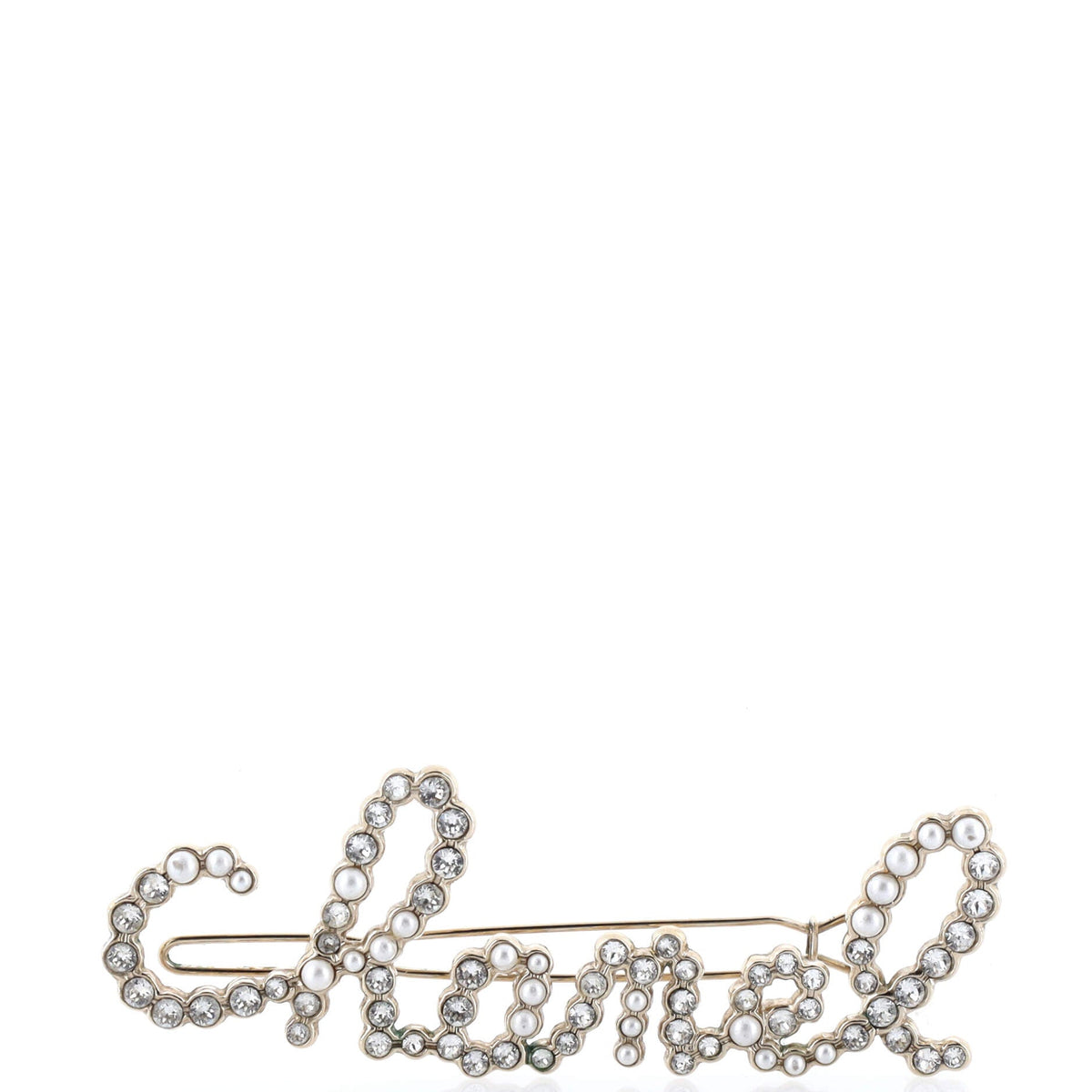 Swirling Logo Hair Clip Metal with Crystals and Faux Pearls