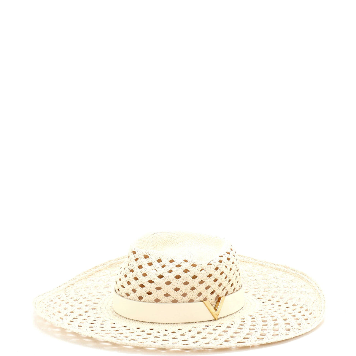 V Signature Sun Hat Woven Straw with Leather