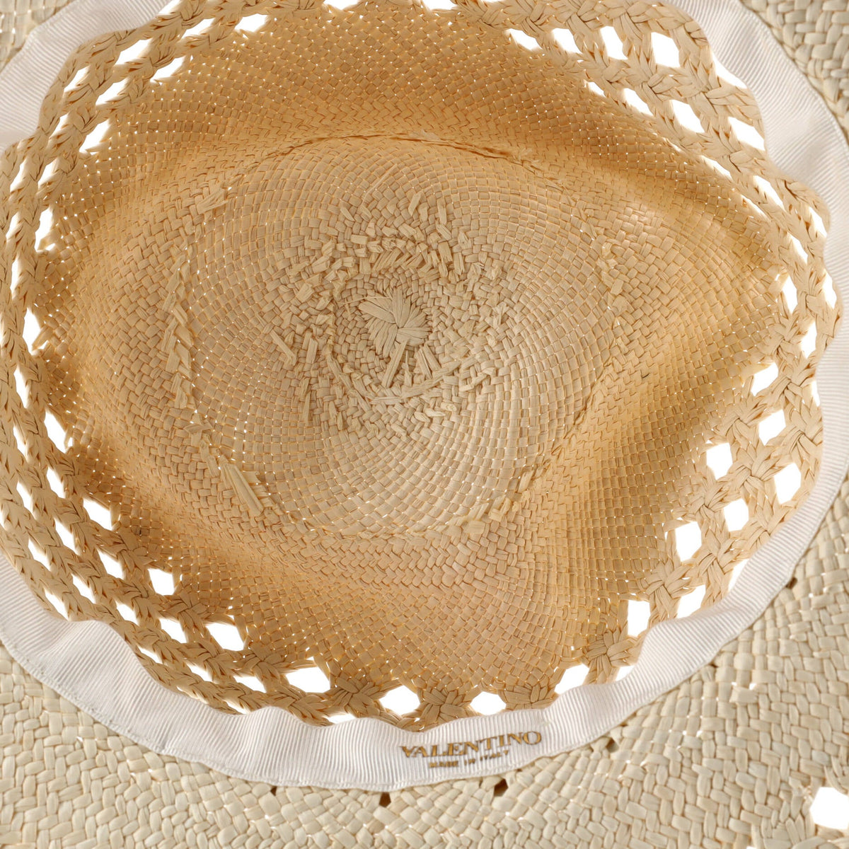 V Signature Sun Hat Woven Straw with Leather
