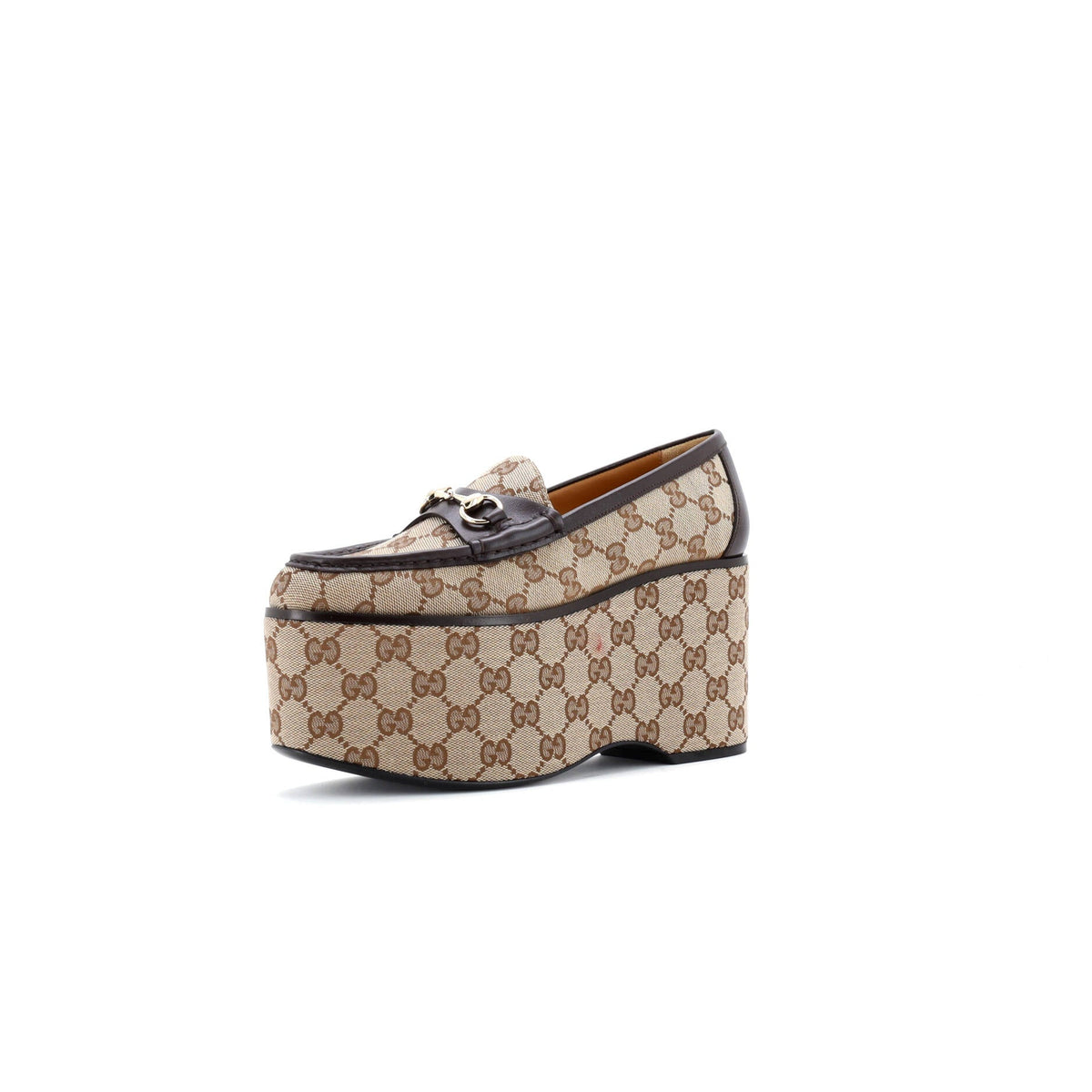 Women's Horsebit Wedge Platform Loafers GG Canvas with Leather