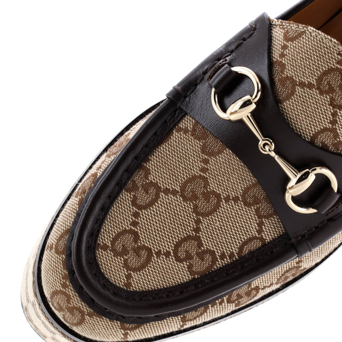 Women's Horsebit Wedge Platform Loafers GG Canvas with Leather
