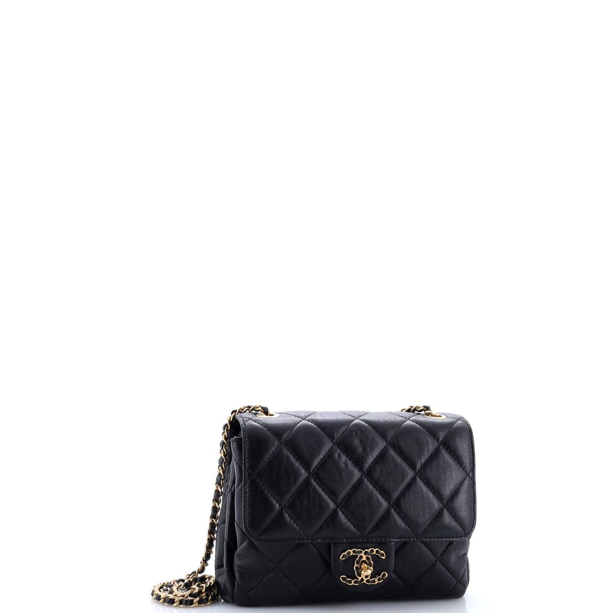 Chain Woven CC Square Accordion Flap Bag Quilted Lambskin Mini