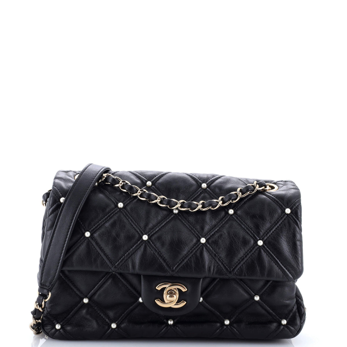 CC Flap Bag Pearl Studded Quilted Lambskin Medium