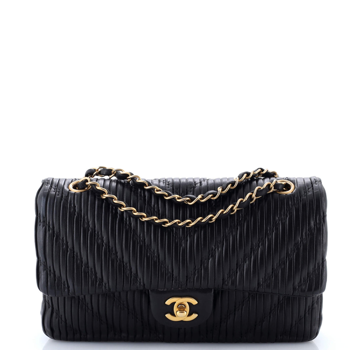 Coco Pleats Classic Double Flap Bag Pleated Crumpled Calfskin Medium