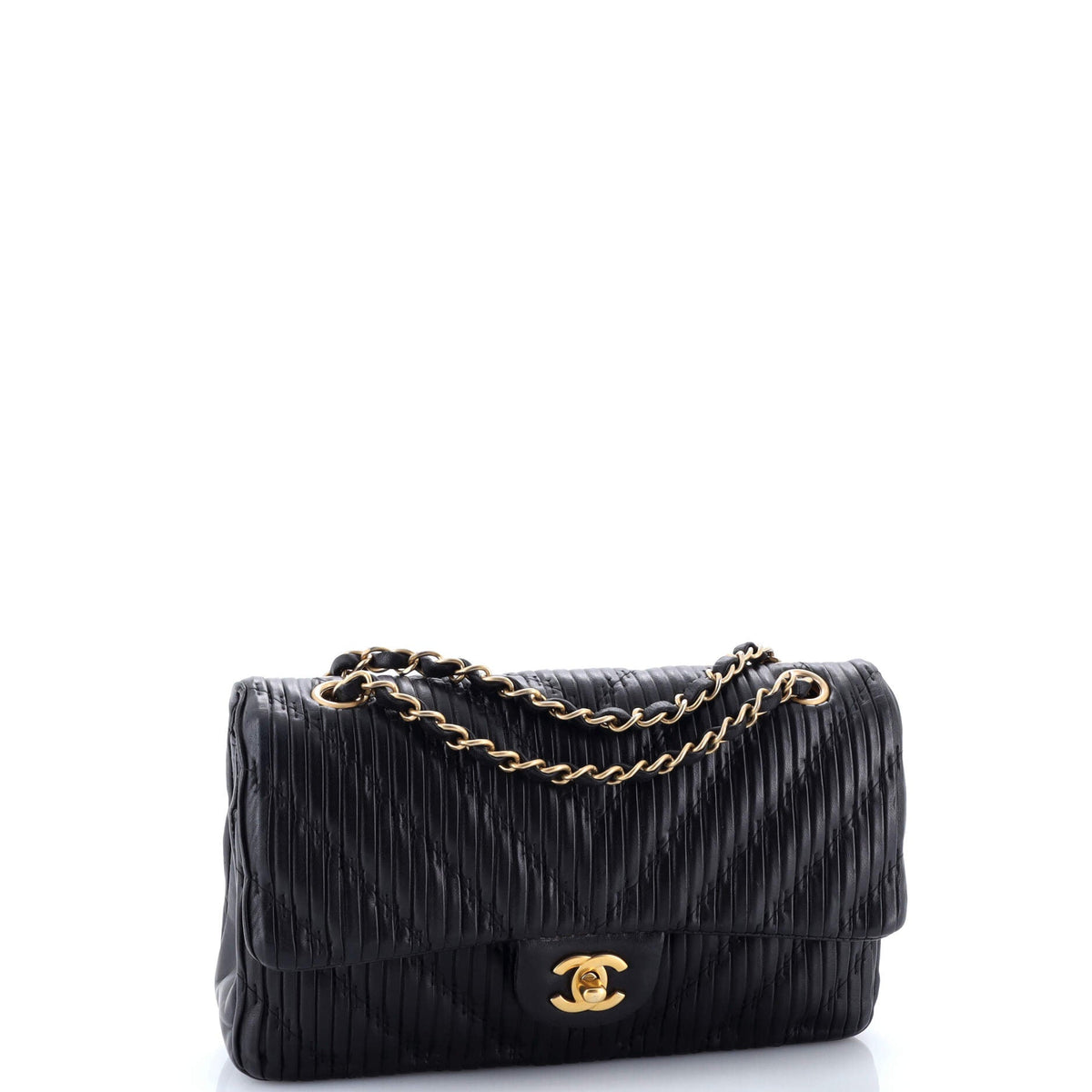 Coco Pleats Classic Double Flap Bag Pleated Crumpled Calfskin Medium
