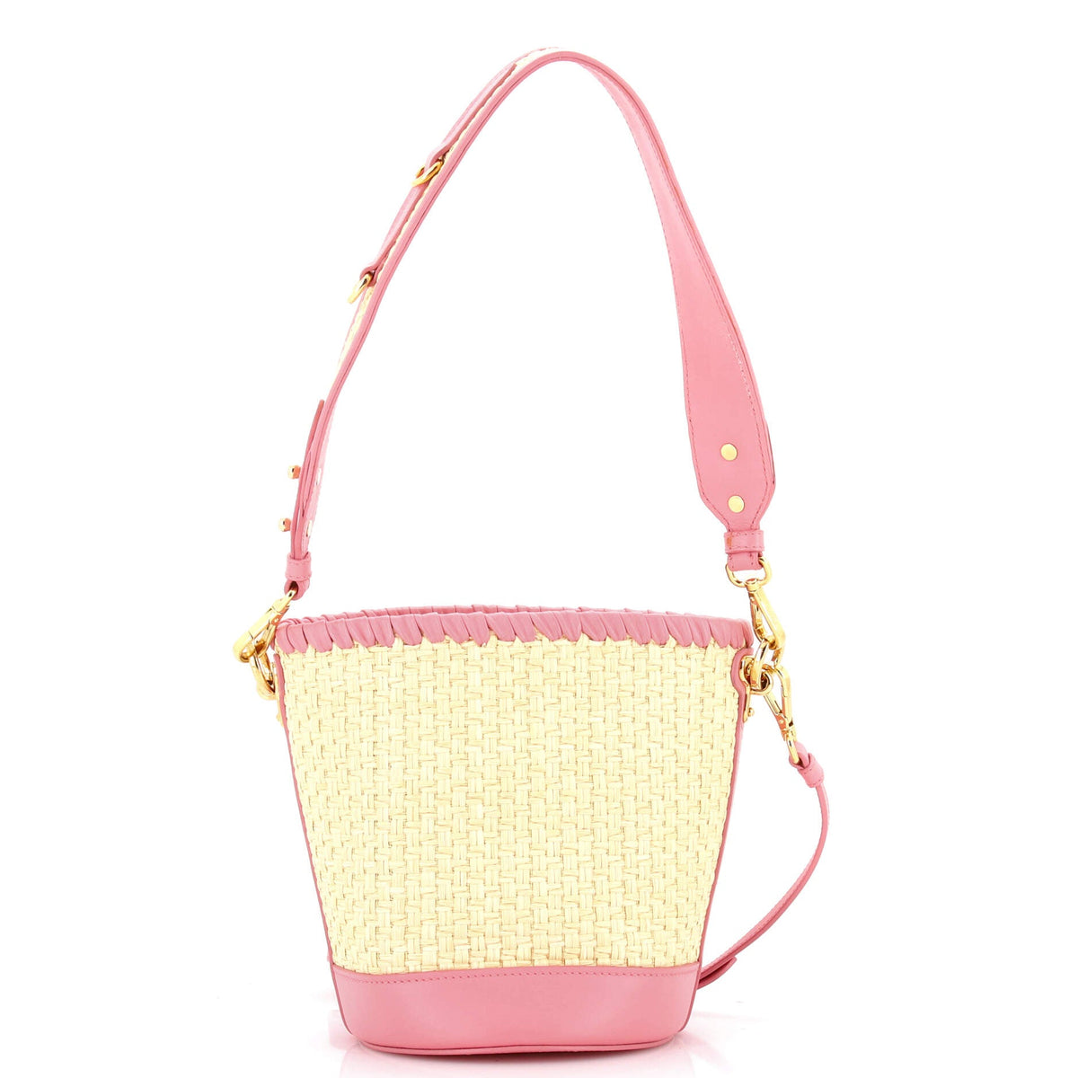 Bucket Bag Woven Raffia with Leather with Applique Small