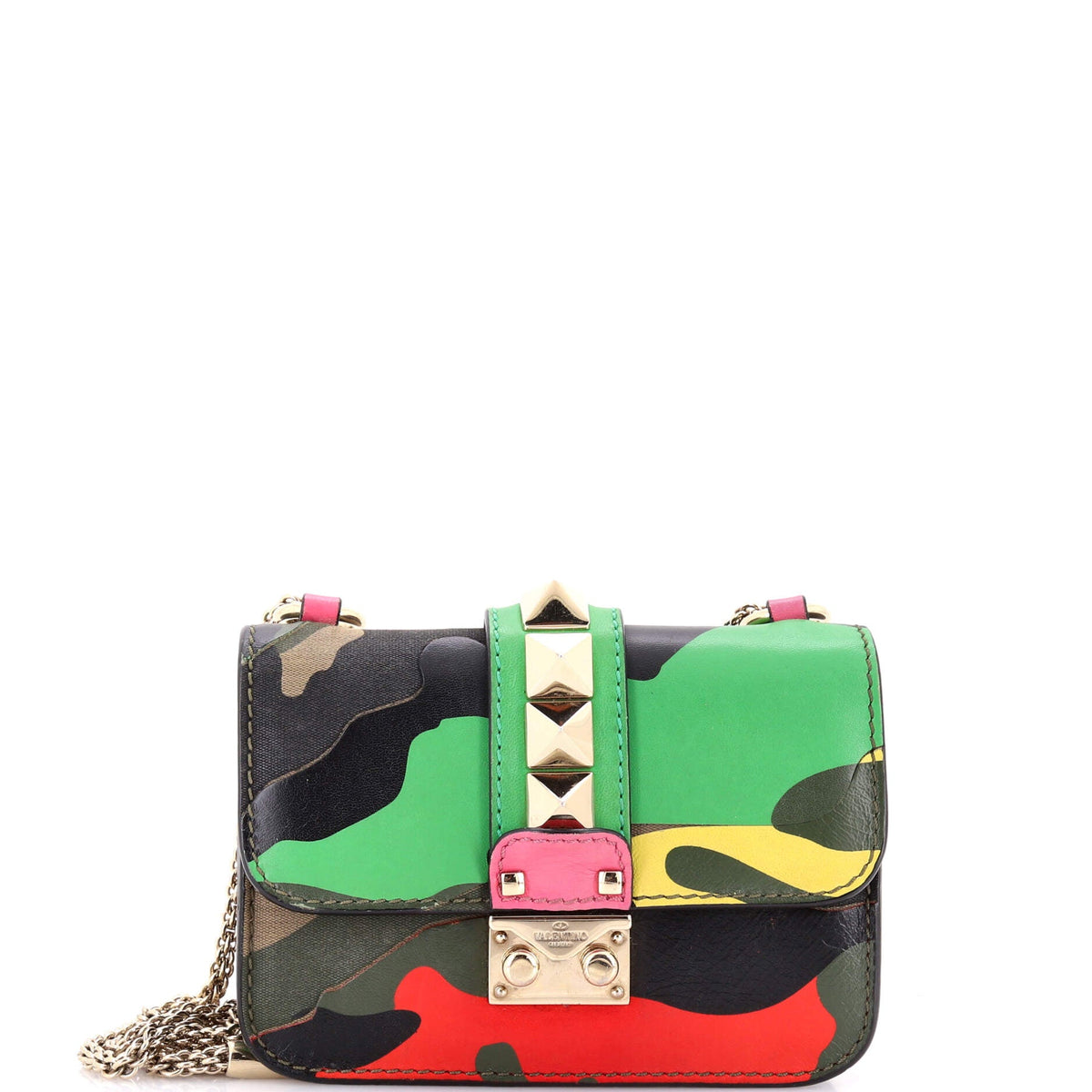 Glam Lock Shoulder Bag Camo Leather and Canvas Mini