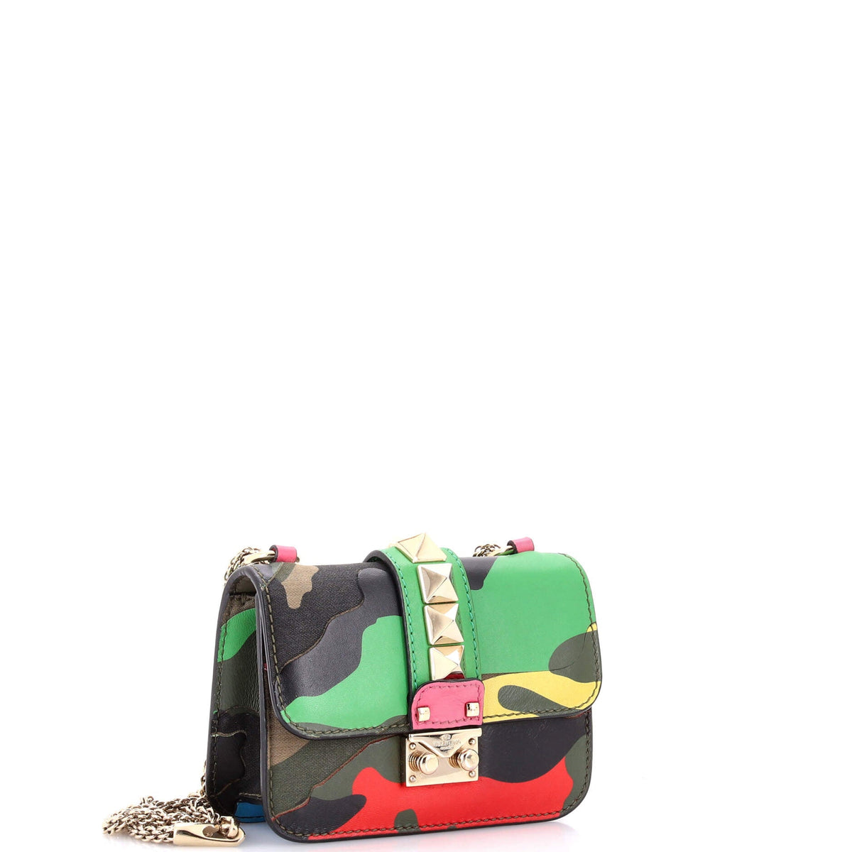 Glam Lock Shoulder Bag Camo Leather and Canvas Mini