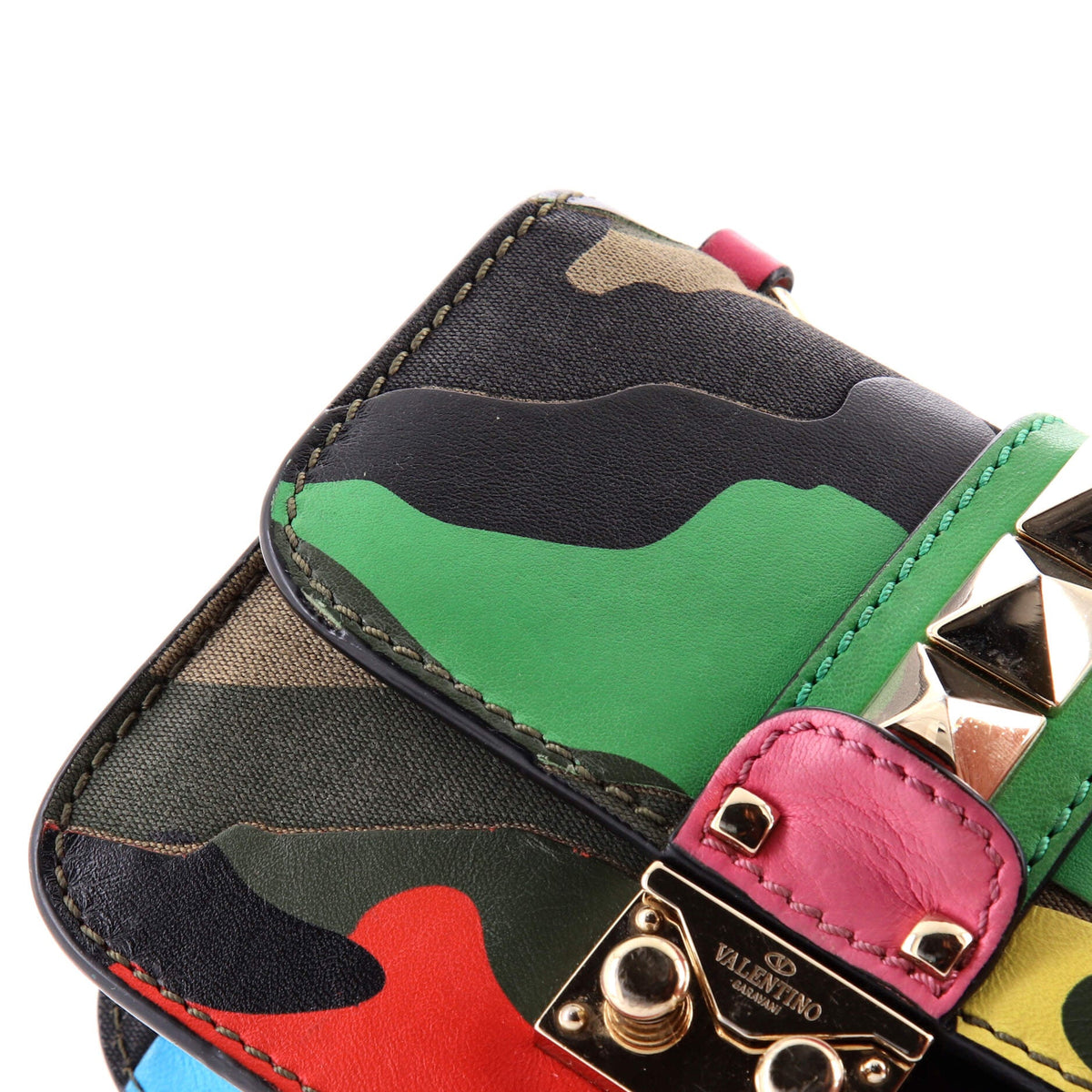 Glam Lock Shoulder Bag Camo Leather and Canvas Mini