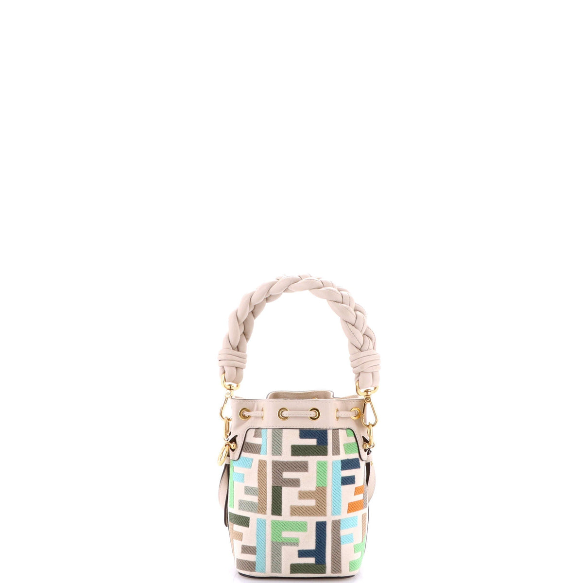 Woven Handle Mon Tresor Bucket Bag Zucca Embroidered Canvas Mini