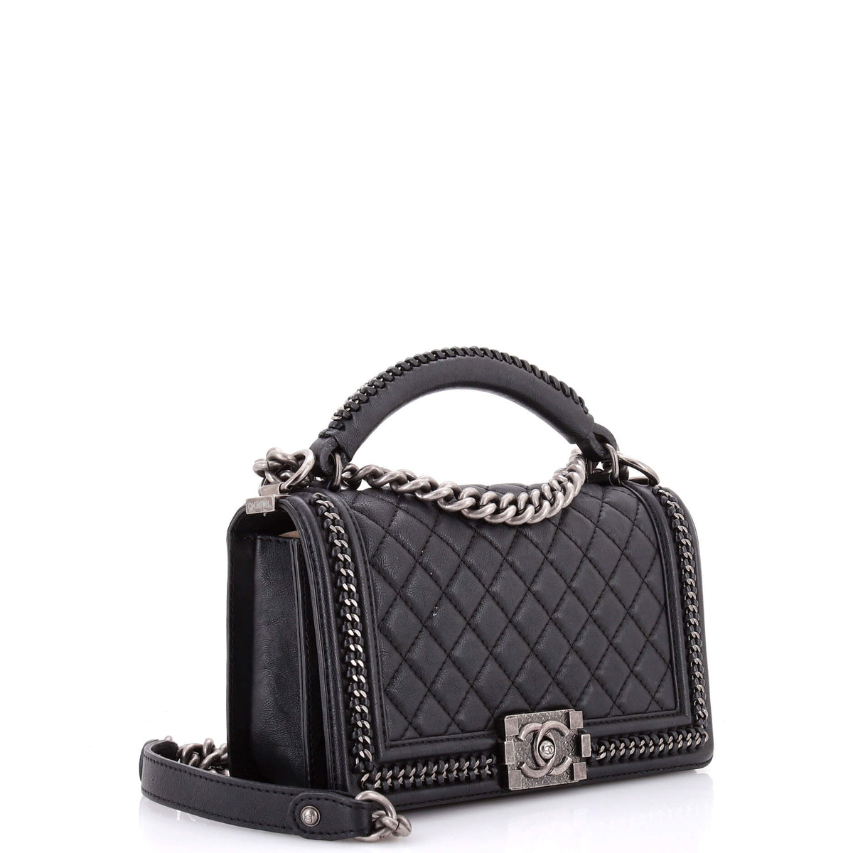 Chain Handle Boy Flap Bag Quilted Calfskin Old Medium