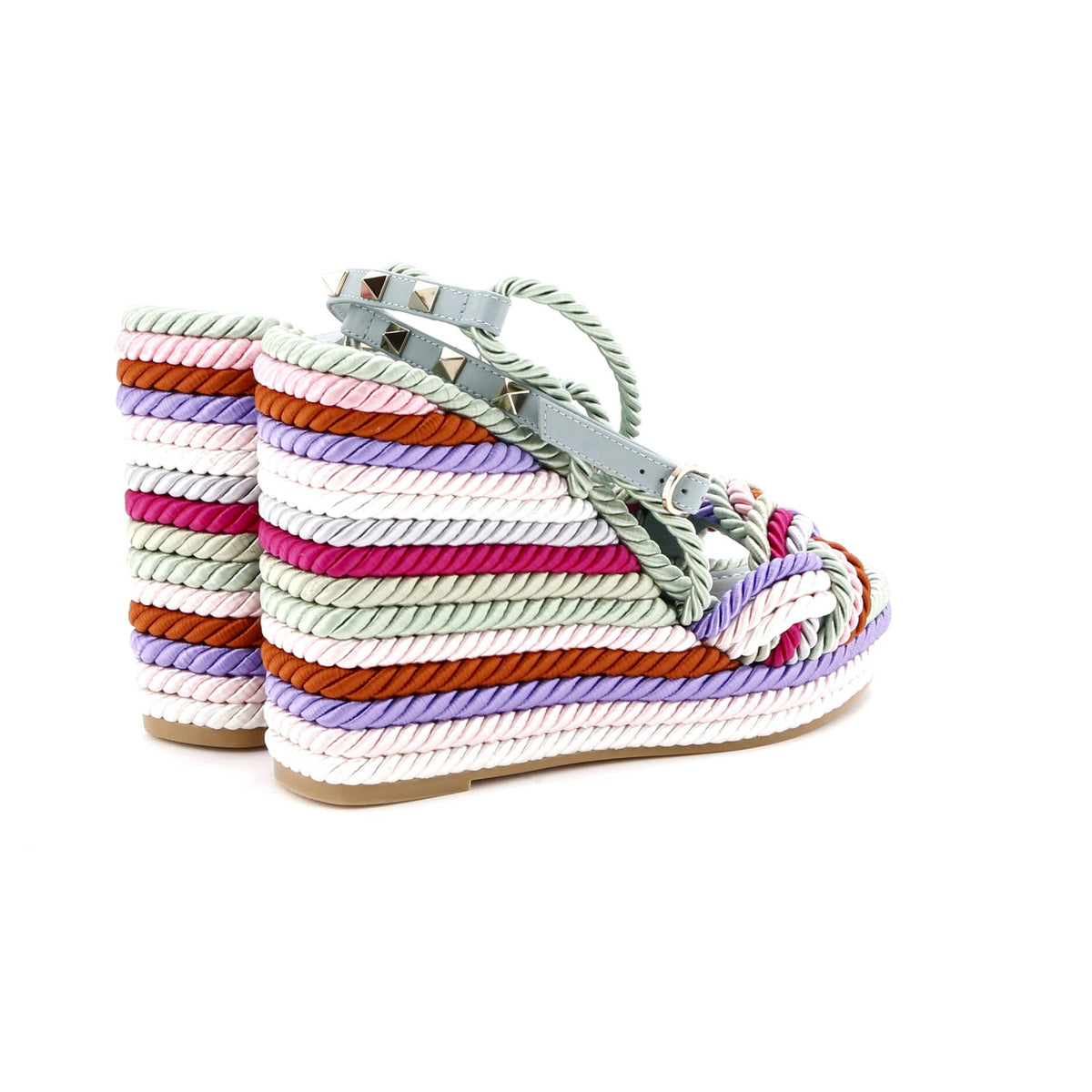 Women's Rockstud Torchon Espadrille Wedge Sandals Leather and Cord