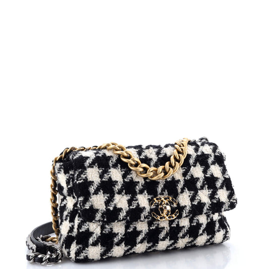 19 Flap Bag Quilted Houndstooth Tweed and Ribbon Large