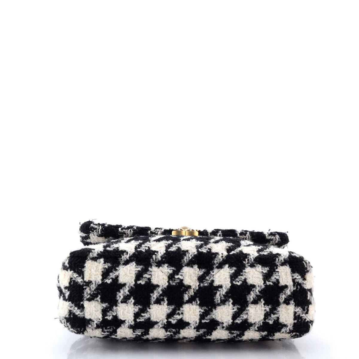 19 Flap Bag Quilted Houndstooth Tweed and Ribbon Large