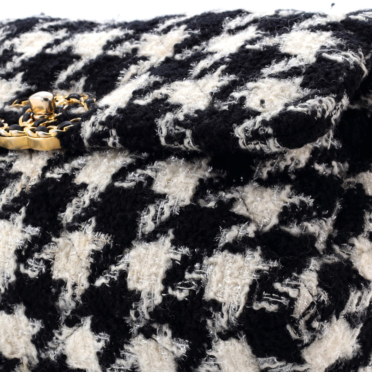19 Flap Bag Quilted Houndstooth Tweed and Ribbon Large