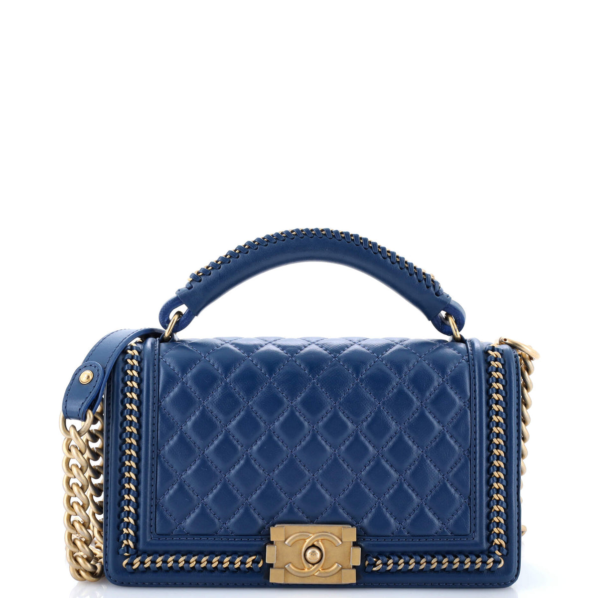 Chain Handle Boy Flap Bag Quilted Calfskin Old Medium