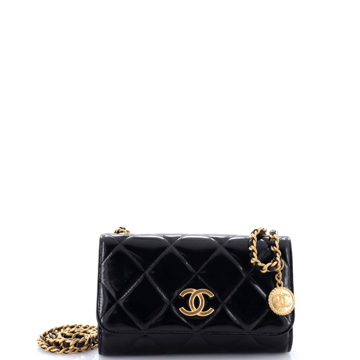 CC Medallion Wallet on Chain Quilted Shiny Lambskin