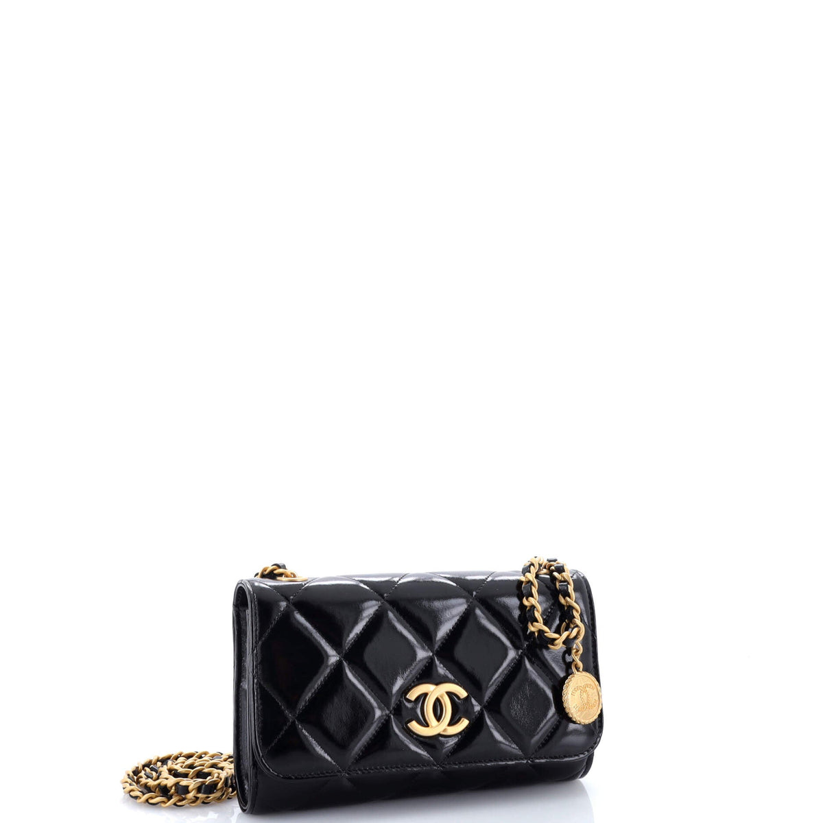 CC Medallion Wallet on Chain Quilted Shiny Lambskin