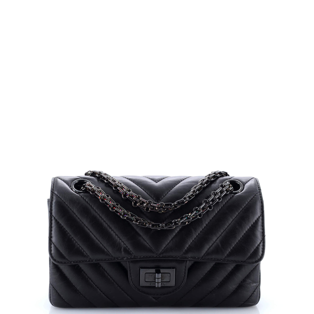 So Black Reissue 2.55 Flap Bag Chevron Aged Calfskin Mini