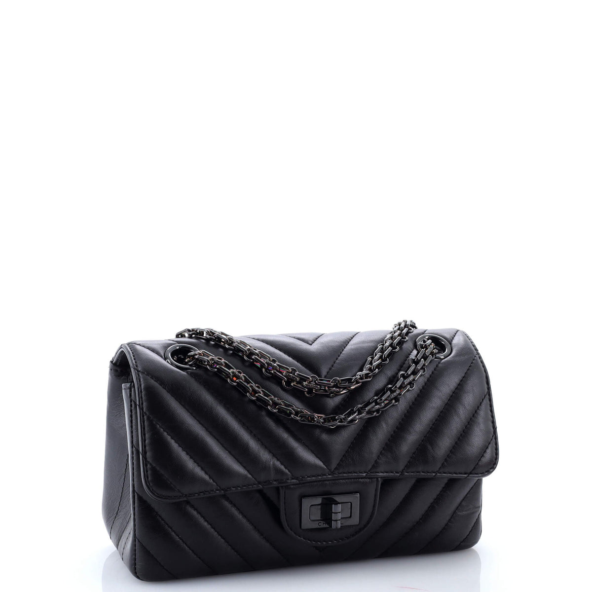 So Black Reissue 2.55 Flap Bag Chevron Aged Calfskin Mini