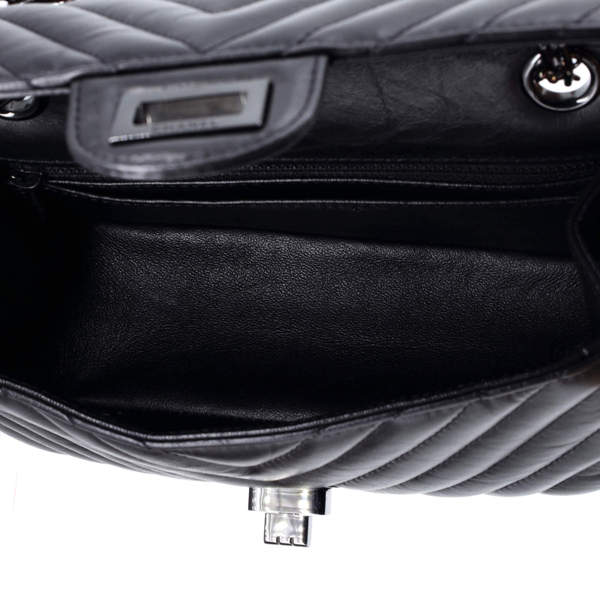 So Black Reissue 2.55 Flap Bag Chevron Aged Calfskin Mini