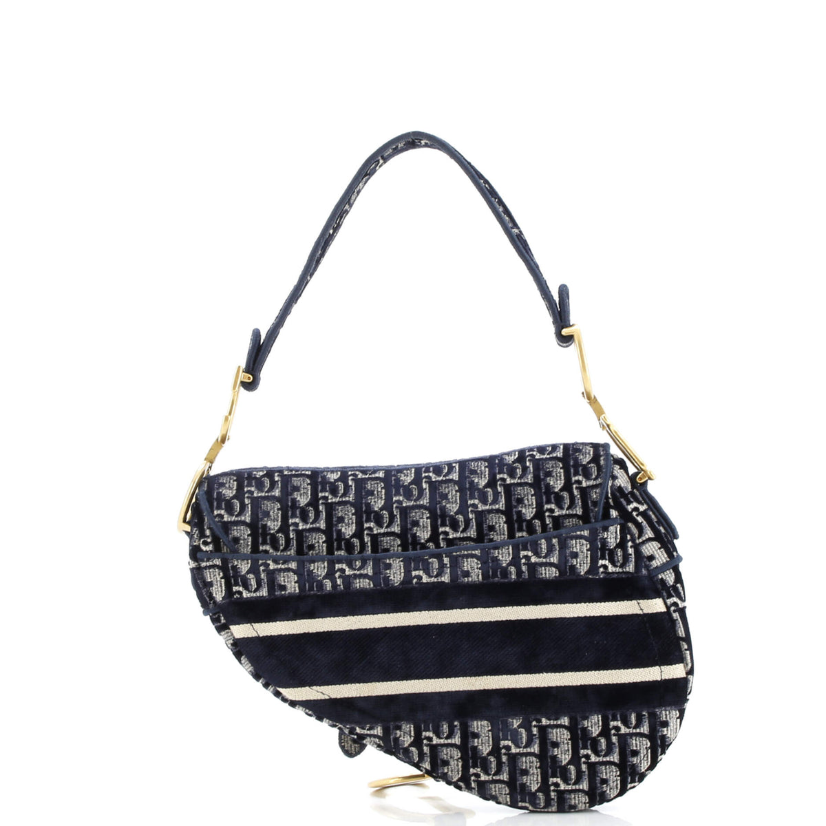 Saddle Handbag Logo Embroidered Oblique Velvet Medium