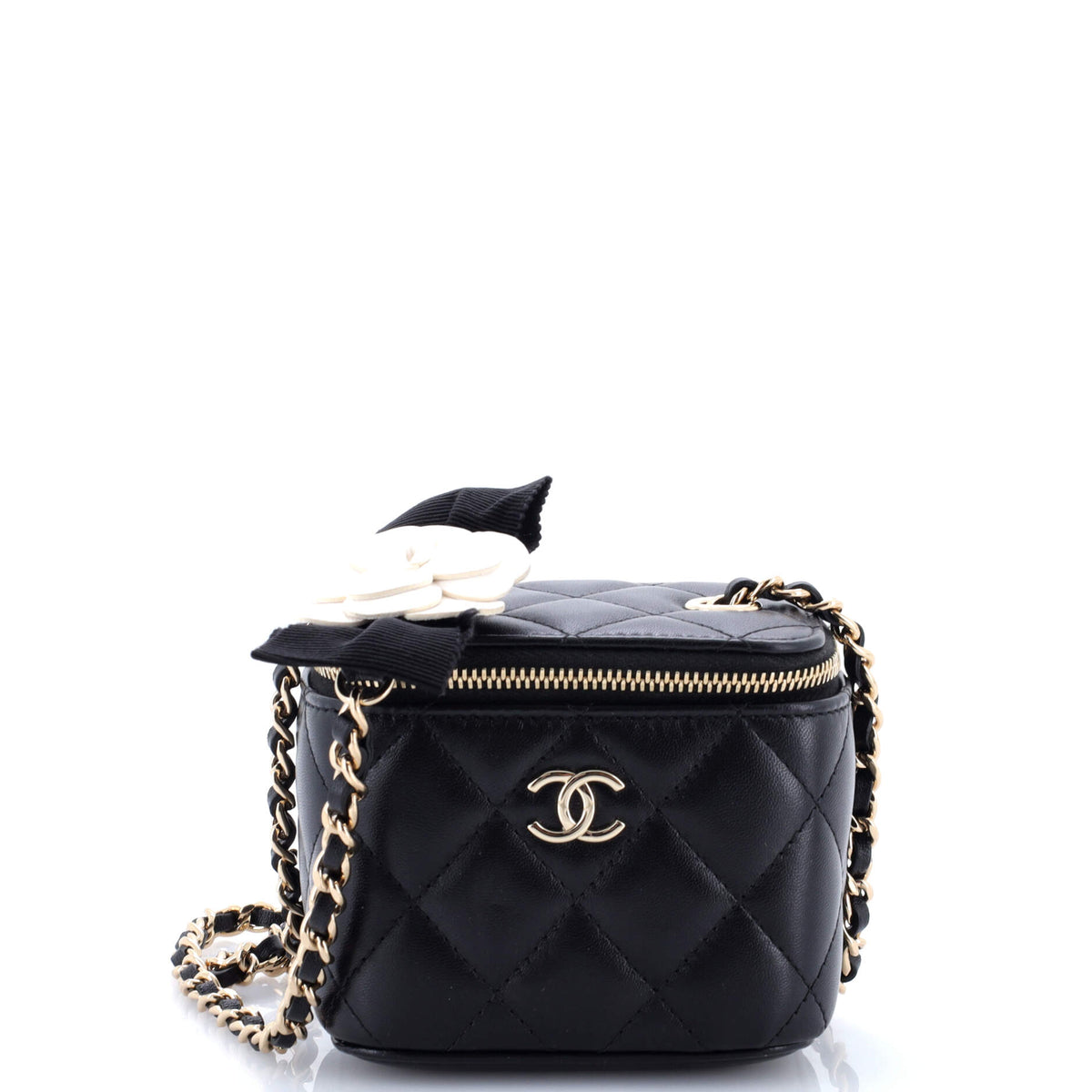 Lock Frame Vanity Case with Chain Quilted Lambskin Small