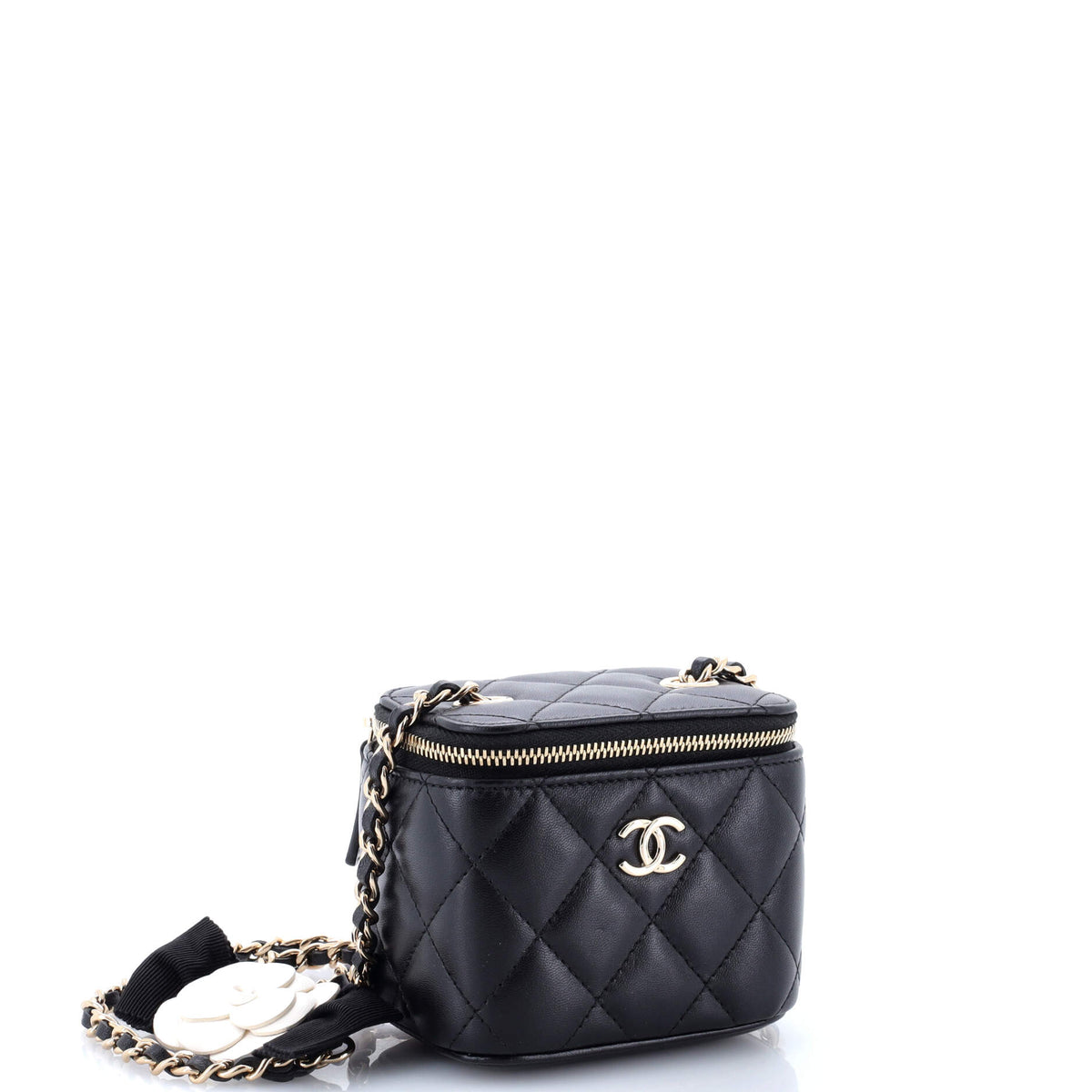 Lock Frame Vanity Case with Chain Quilted Lambskin Small