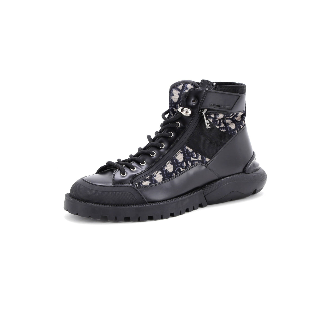 Men's Side Zip Ankle Combat Boots Leather with Oblique Nylon