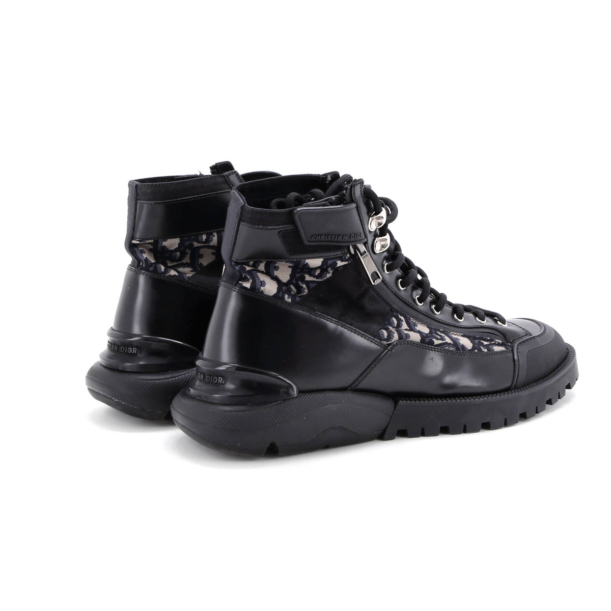 Men's Side Zip Ankle Combat Boots Leather with Oblique Nylon