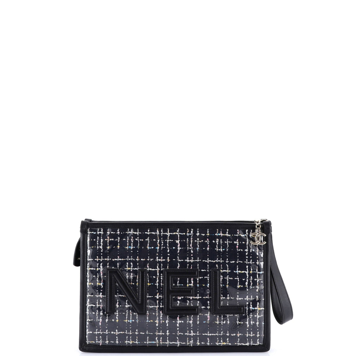 Logo Wristlet Clutch PVC Over Quilted Tweed Large