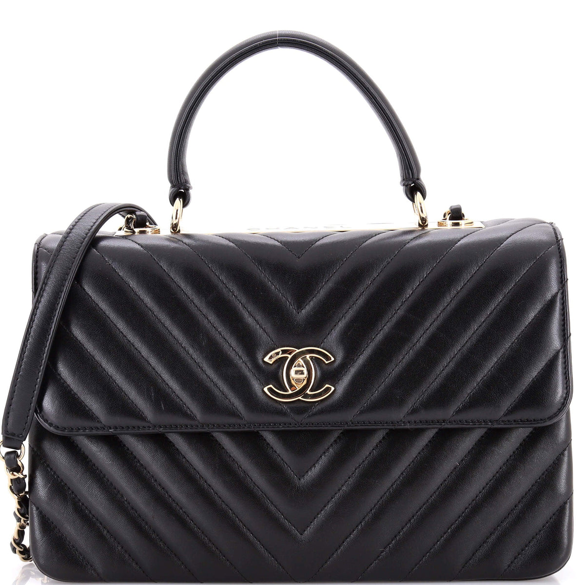 Trendy CC Top Handle Bag Chevron Lambskin Medium