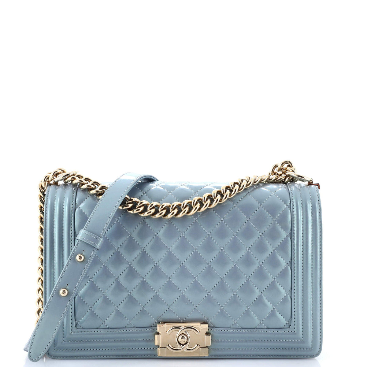 Boy Flap Bag Quilted Iridescent Patent New Medium
