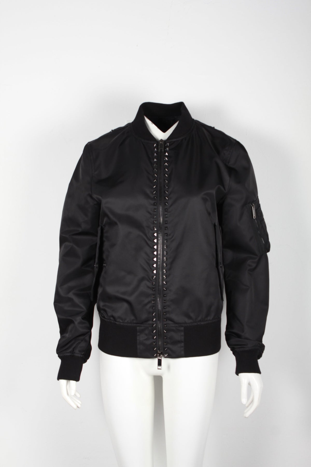 Valentino Garavani Rockstud Bomber Jacket in Black Nylon