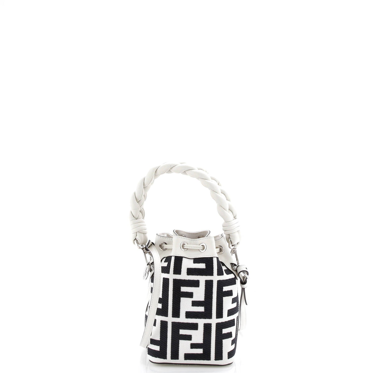 Woven Handle Mon Tresor Bucket Bag Zucca Embroidered Canvas Mini