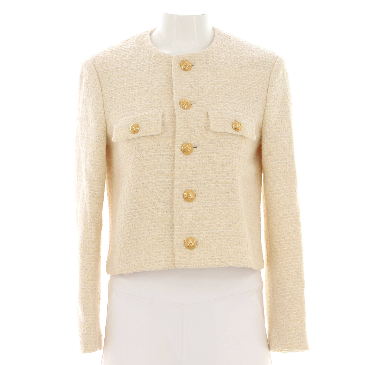 Women's Button Up Collarless Evening Jacket Tweed