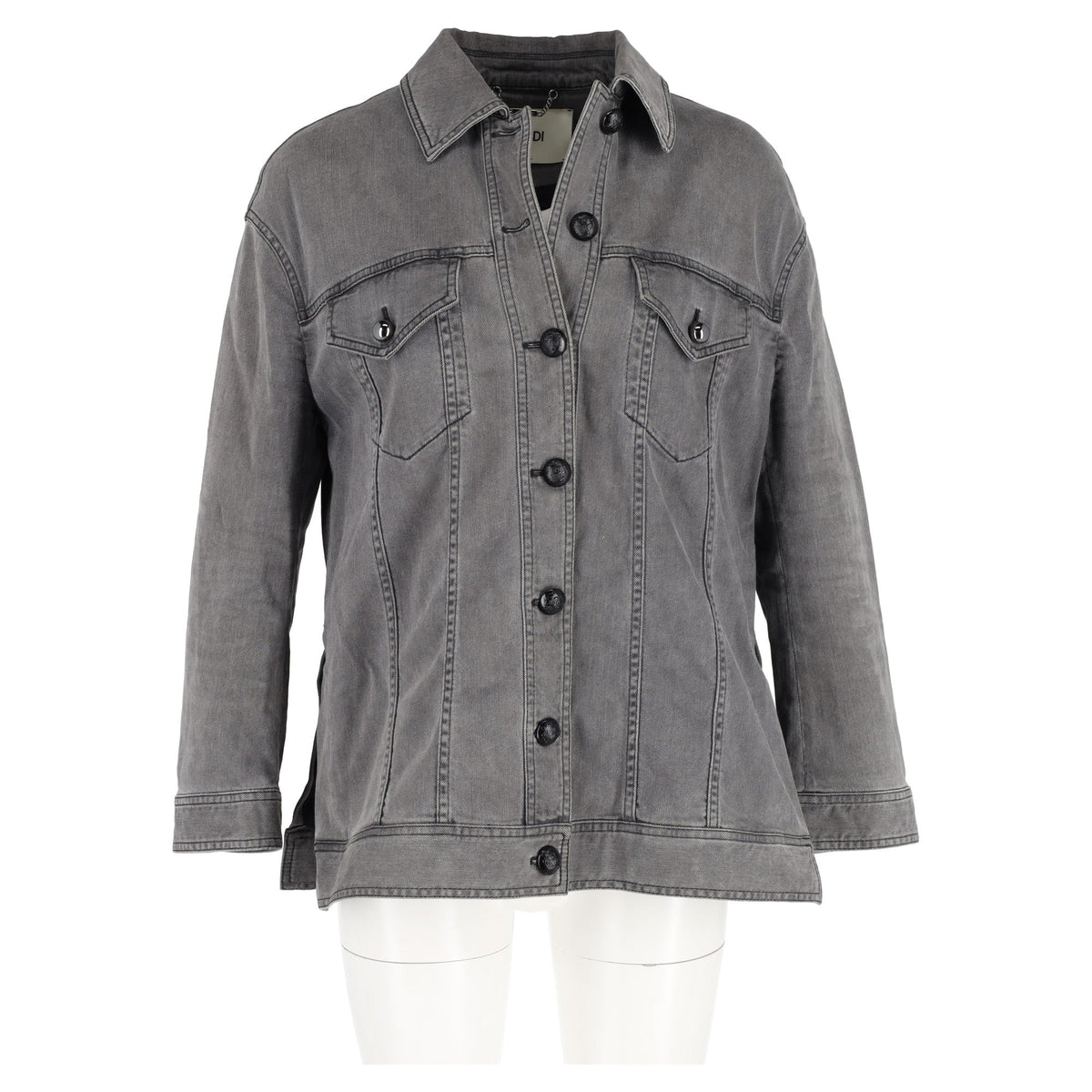 Fendi Embellished Trucker Jacket in Grey Cotton Denim