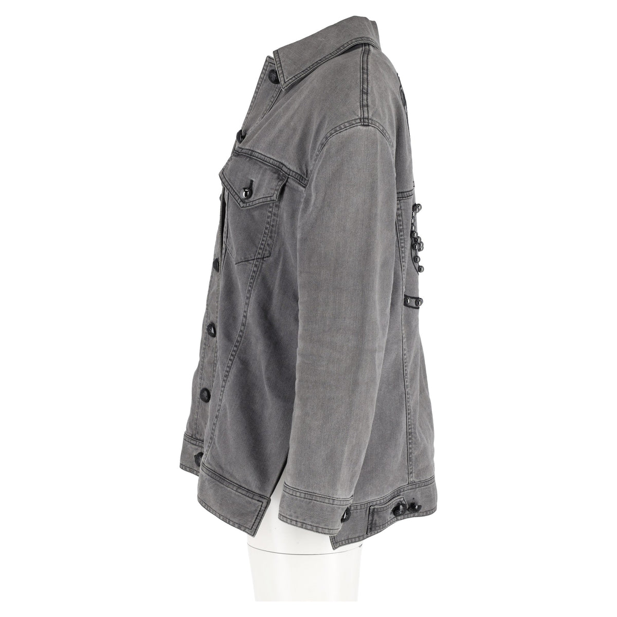 Fendi Embellished Trucker Jacket in Grey Cotton Denim