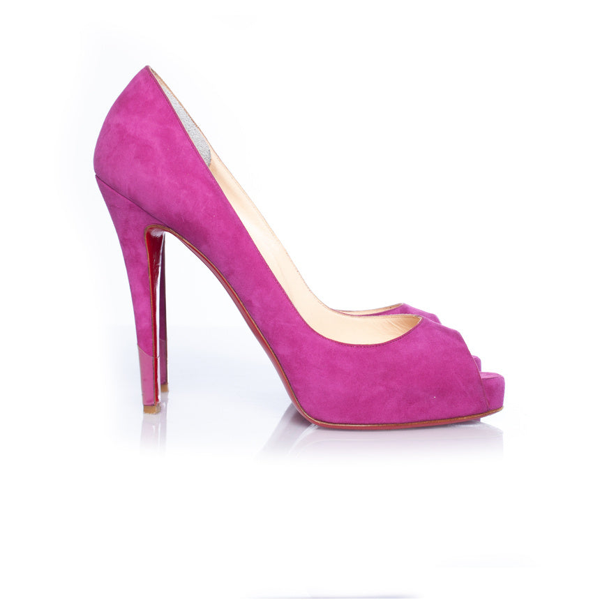 Christian Louboutin Pink suede peep toe platform pump