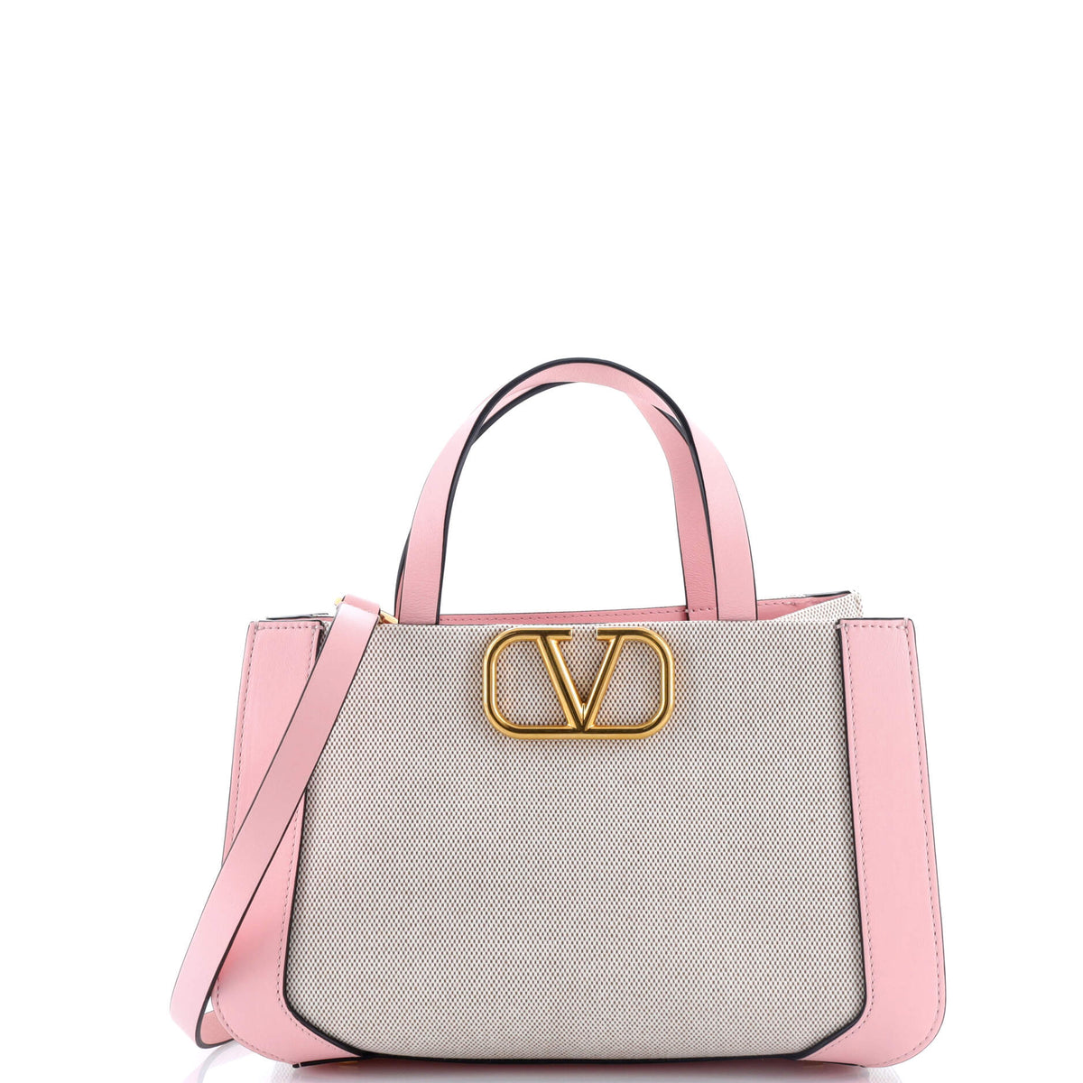 VLogo Shopper Tote Canvas and Leather Small
