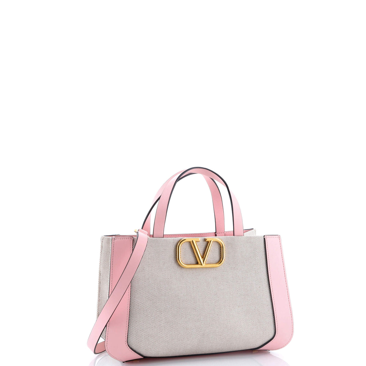 VLogo Shopper Tote Canvas and Leather Small