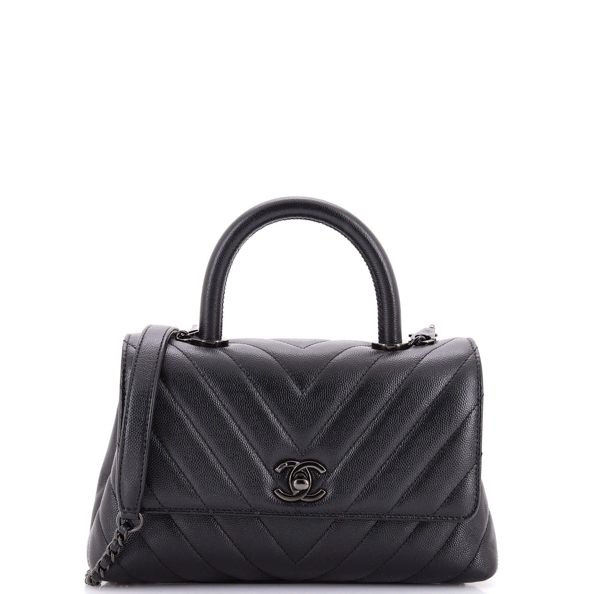 So Black Coco Top Handle Bag Chevron Caviar Mini
