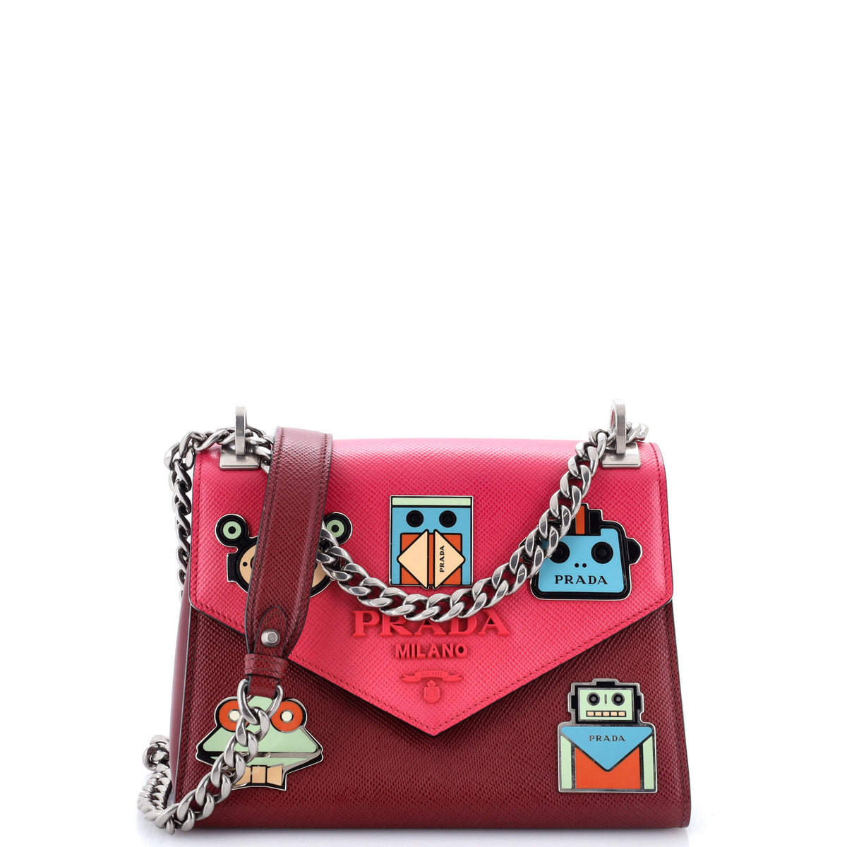 Robot Patches Envelope Flap Chain Shoulder Bag Saffiano Leather Small