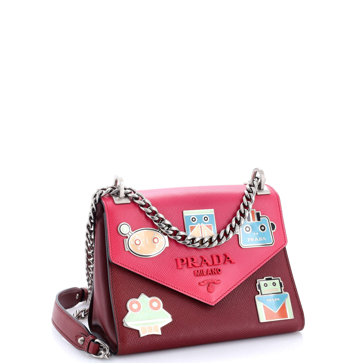 Robot Patches Envelope Flap Chain Shoulder Bag Saffiano Leather Small