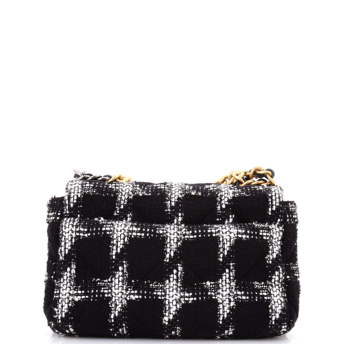 19 Flap Bag Quilted Houndstooth Tweed and Ribbon Medium