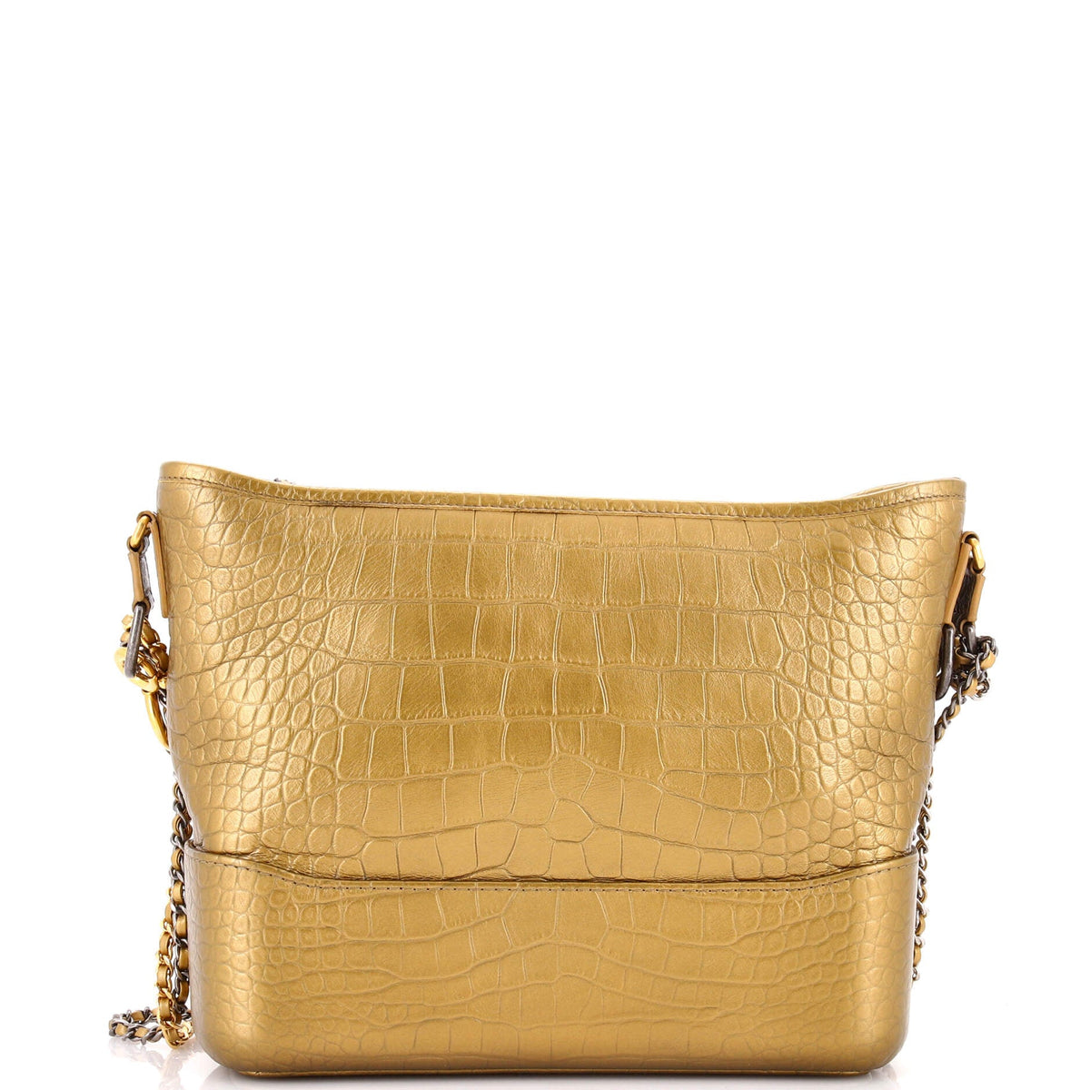 Gabrielle Hobo with Logo Handle Crocodile Embossed Calfskin Medium