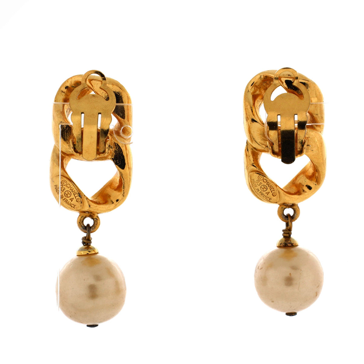 Chain Dangle Clip-On Earrings Metal with Faux Pearls