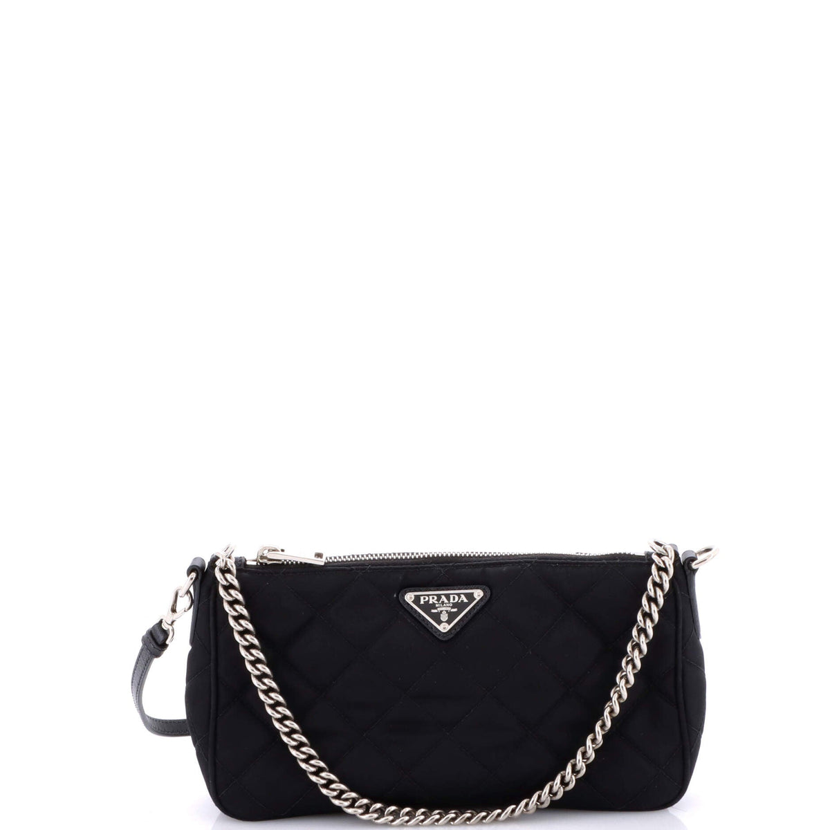 Chain Zip Shoulder Bag Quilted Tessuto Small